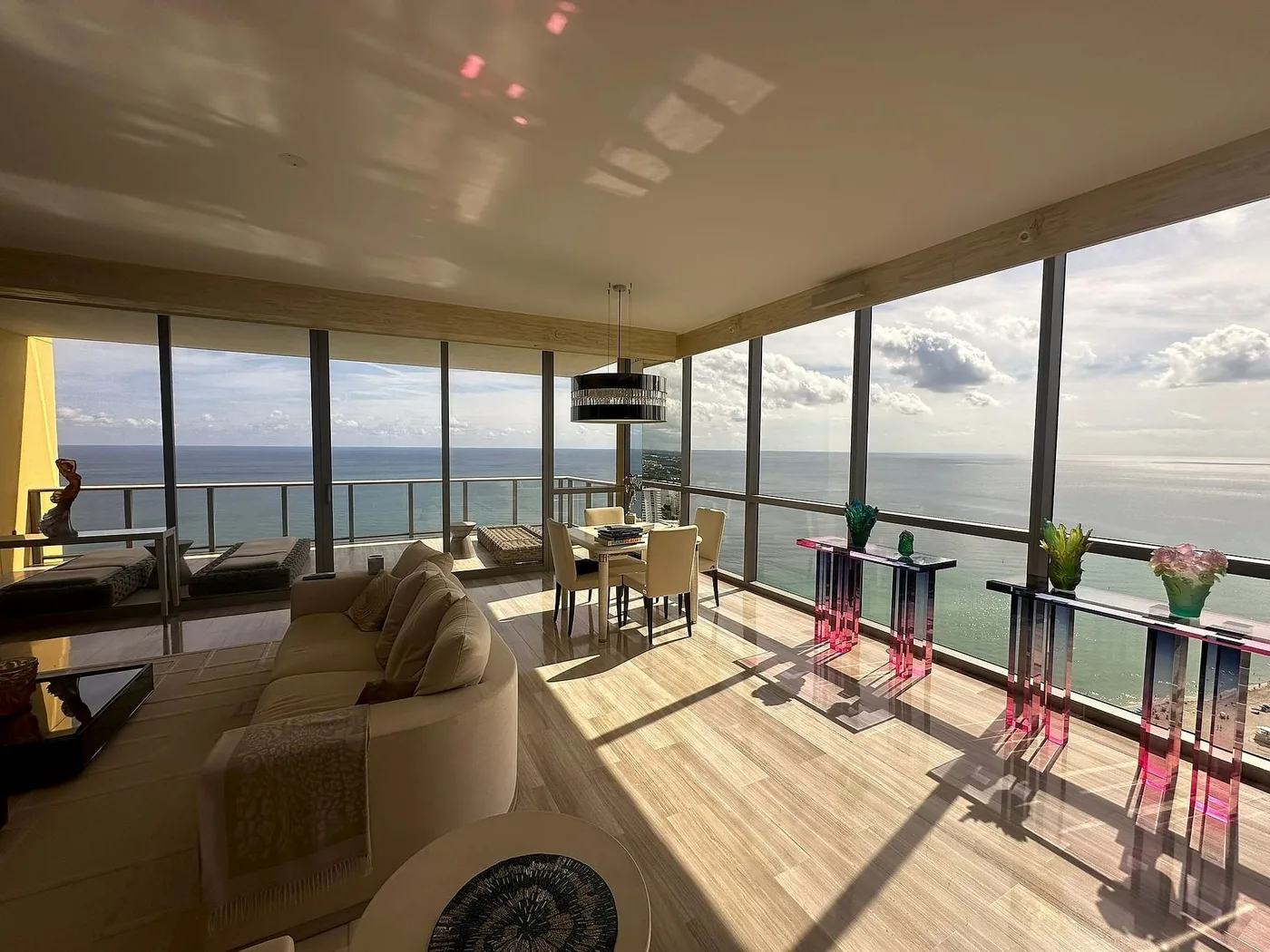 Living area with water views in a South Florida home