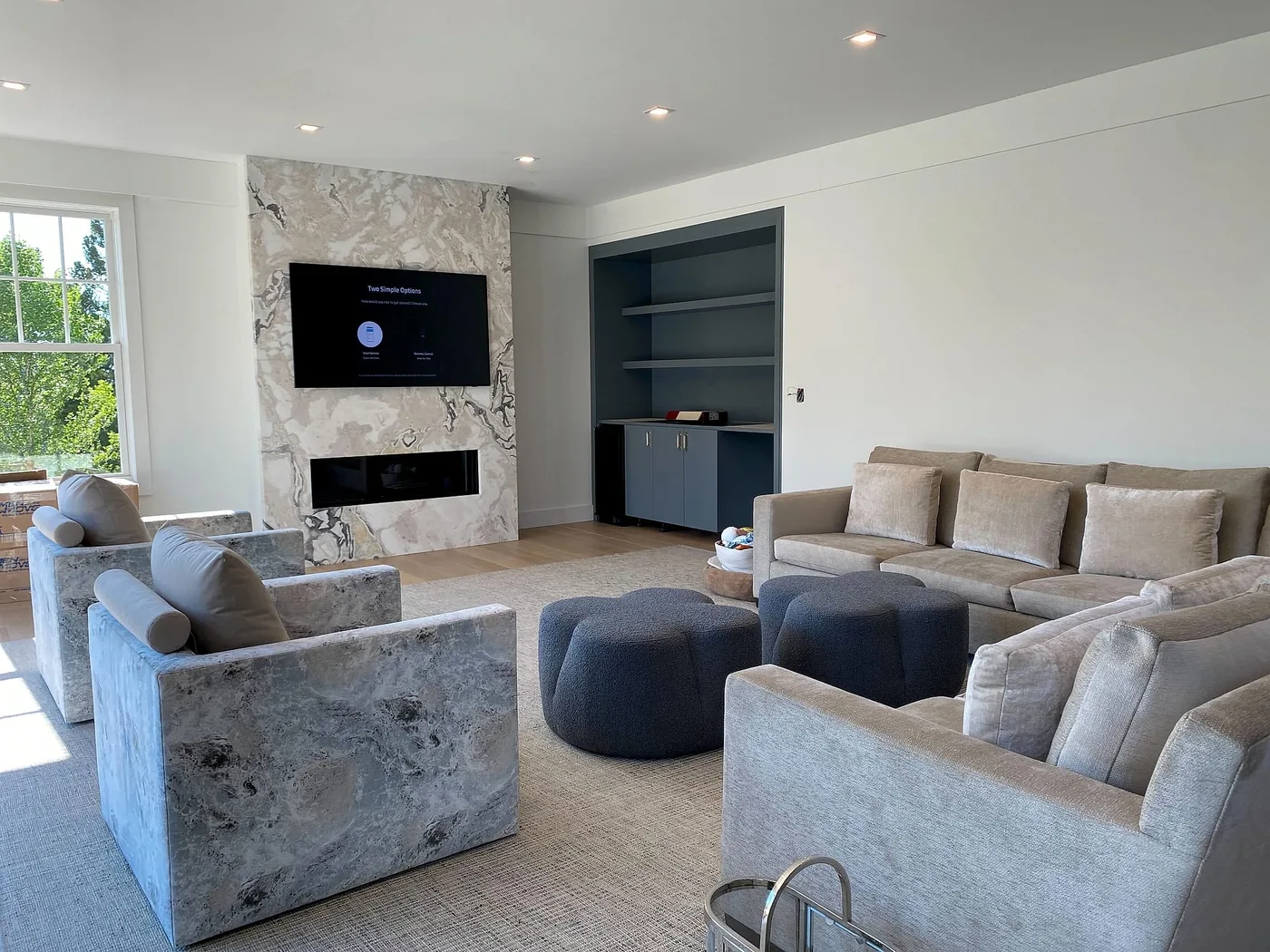 Living room with a wall-mounted television
