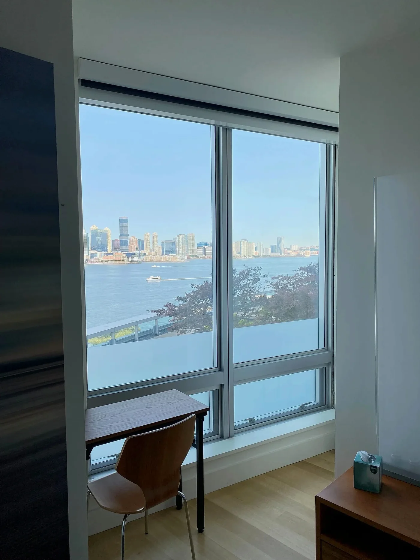 Motorized shades overlooking the Hudson River