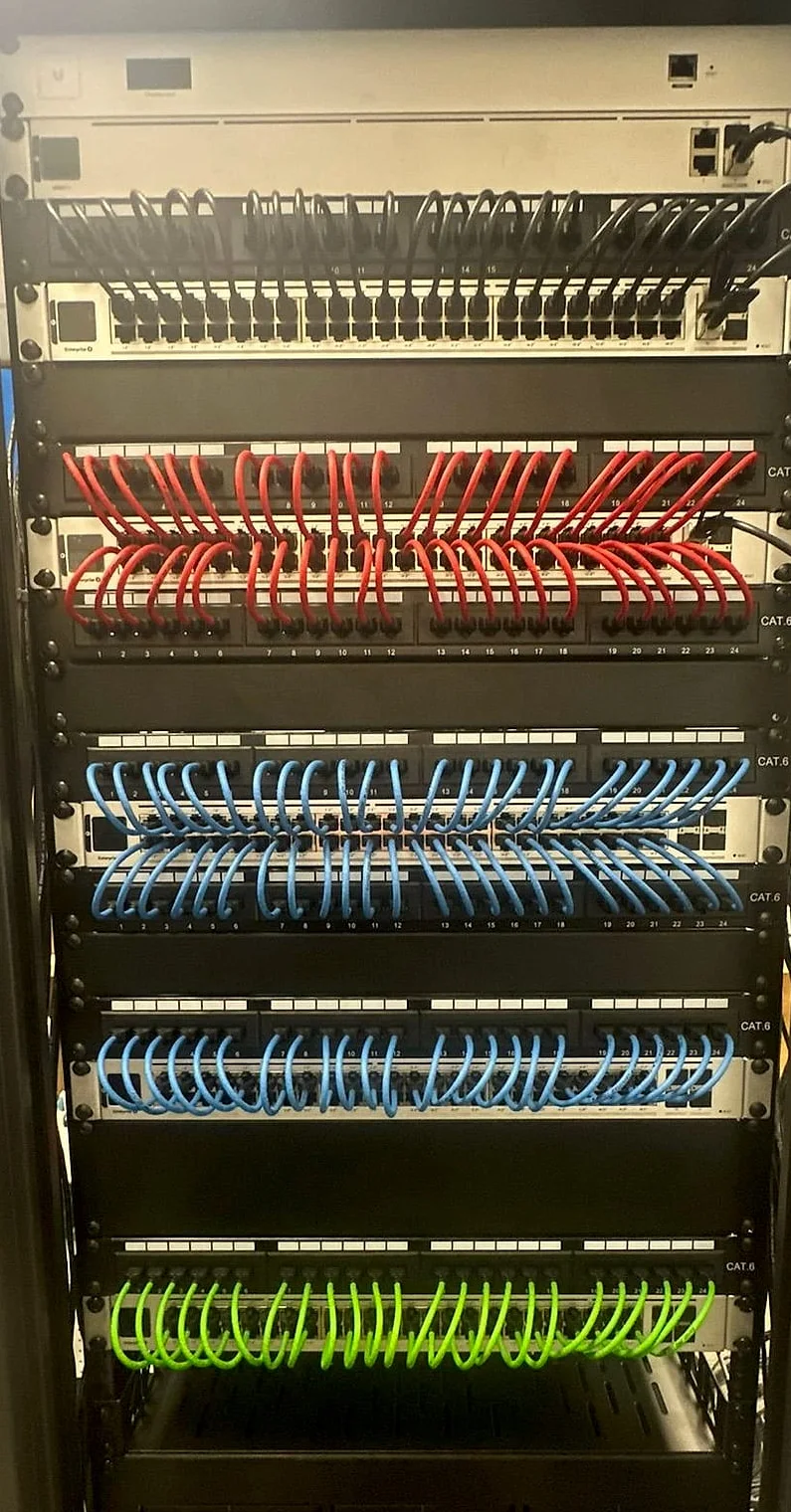 Color-grouped network patch leads and switching