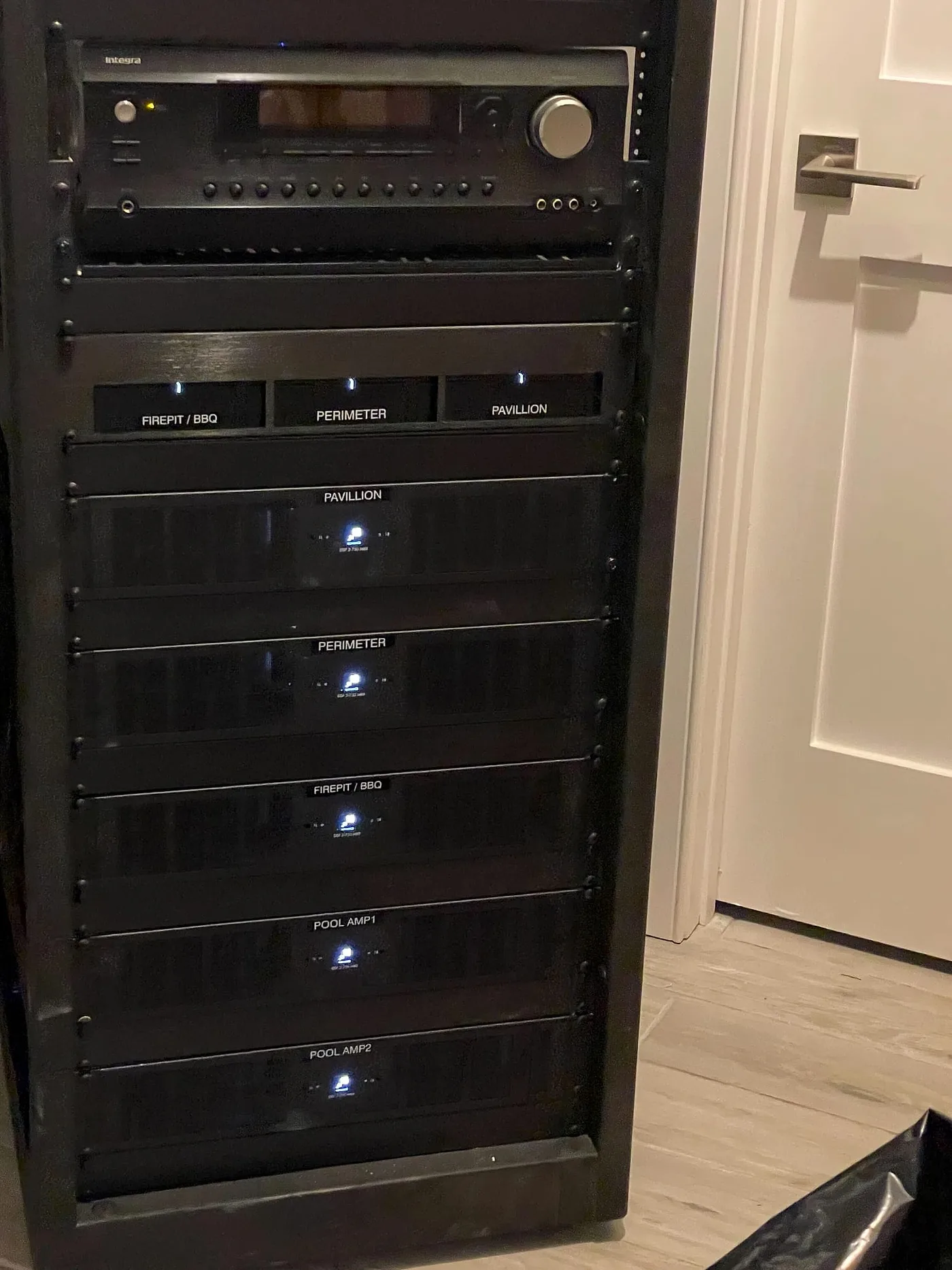 Rack of multichannel amplifiers