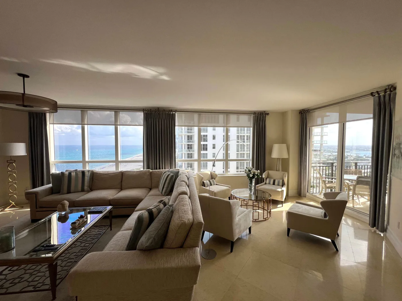 Window shades in a finished residential living room