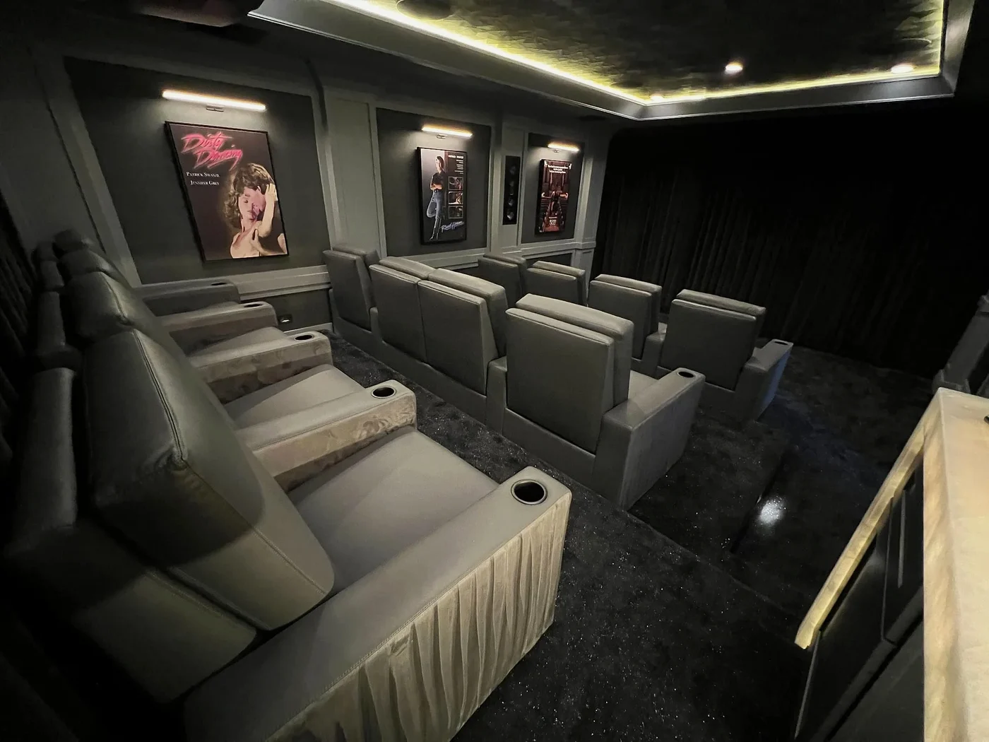 Wide view of a home theater