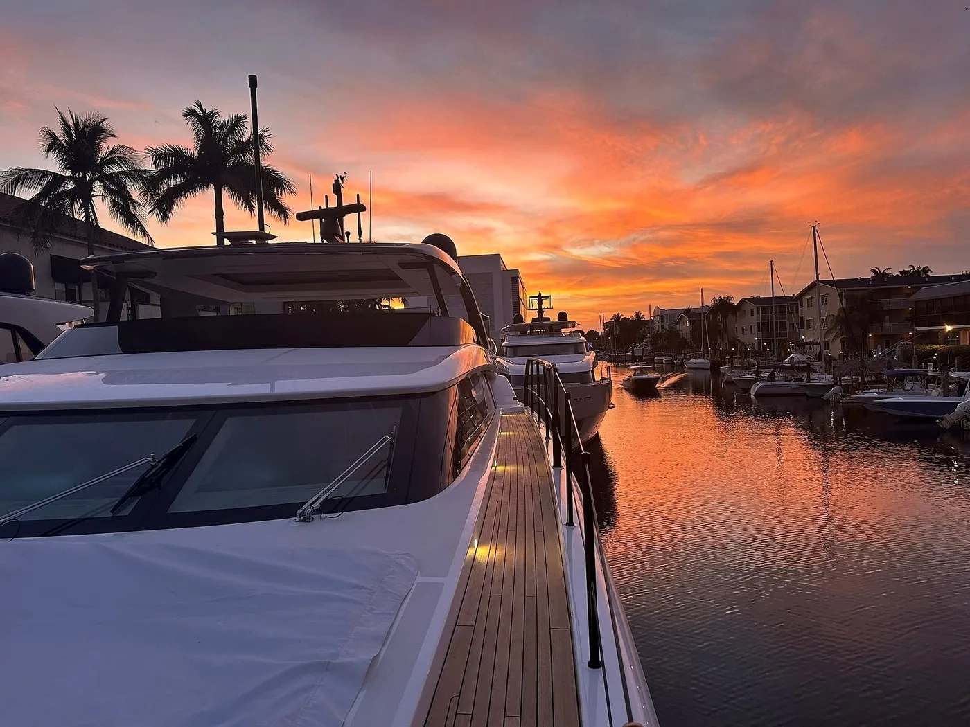 Yacht side deck at sunset